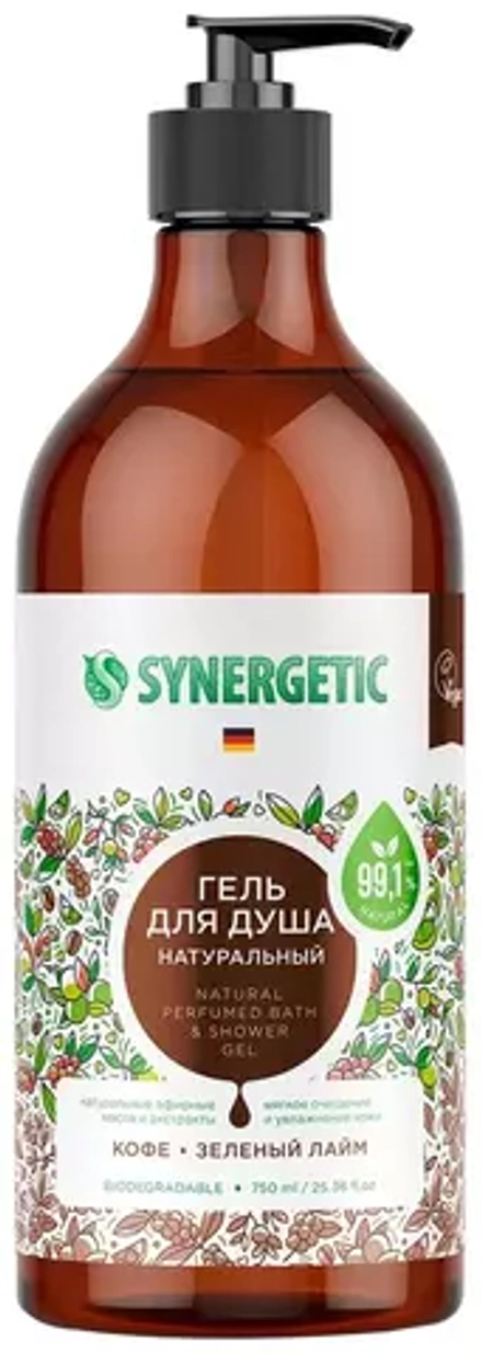 SYNERGETIC Гель для душа Кофе и зеленый лайм женский мужской, 750 мл
