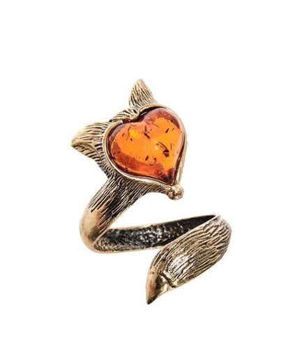 AM-2525 Кольцо «Лисичка сердечко» (латунь, янтарь)