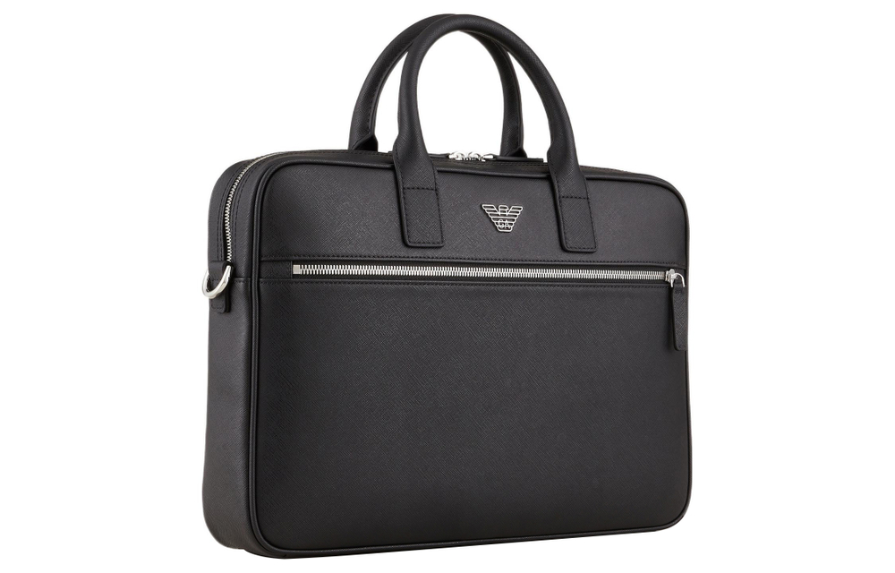 EMPORIO ARMANI Leather Briefcase, Shoulder Bag, Crossbody Bag, Handbag Men"s Black