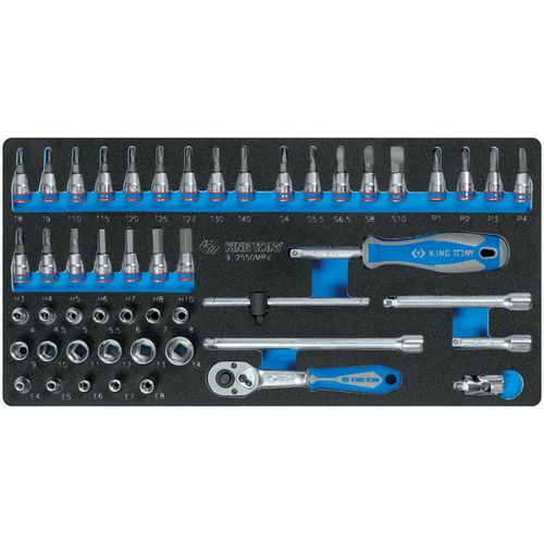 KING TONY (9-2550MRV) Набор торцевых головок 1/4" с принадлежностями, ложемент, 50 предметов
