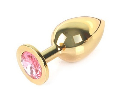 Анальная втулка с кристаллом Medium Gold светло-розовый 8 см