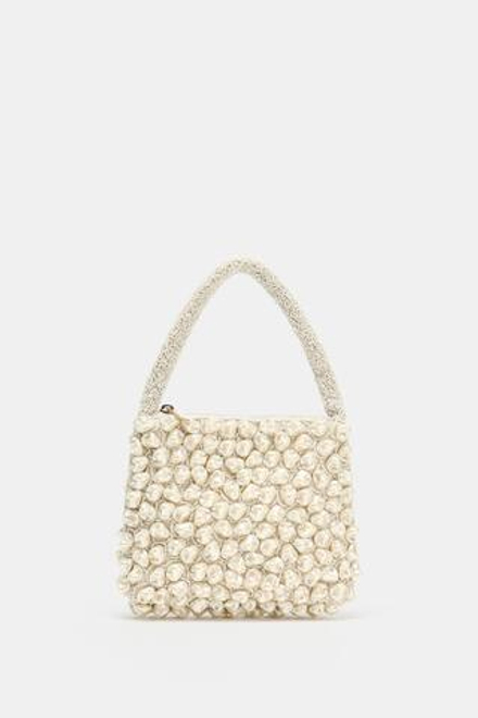 ZARA СУМКА С БУСИНАМИ, ЭКРЮ