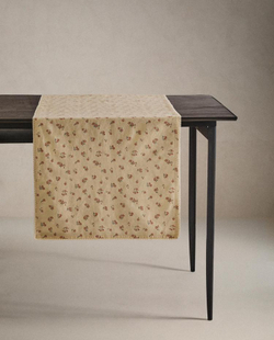 ZARA HOME СКАТЕРТЬ-ДОРОЖКА НА СТОЛ «ПОЛЕВЫЕ ЦВЕТЫ» С КРУЖЕВОМ, ЖЕЛТЫЙ