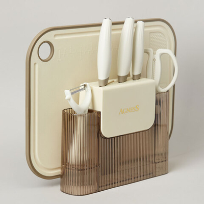 Набор ножей и кухонных принадлежностей 7 предметов, цвет айвори