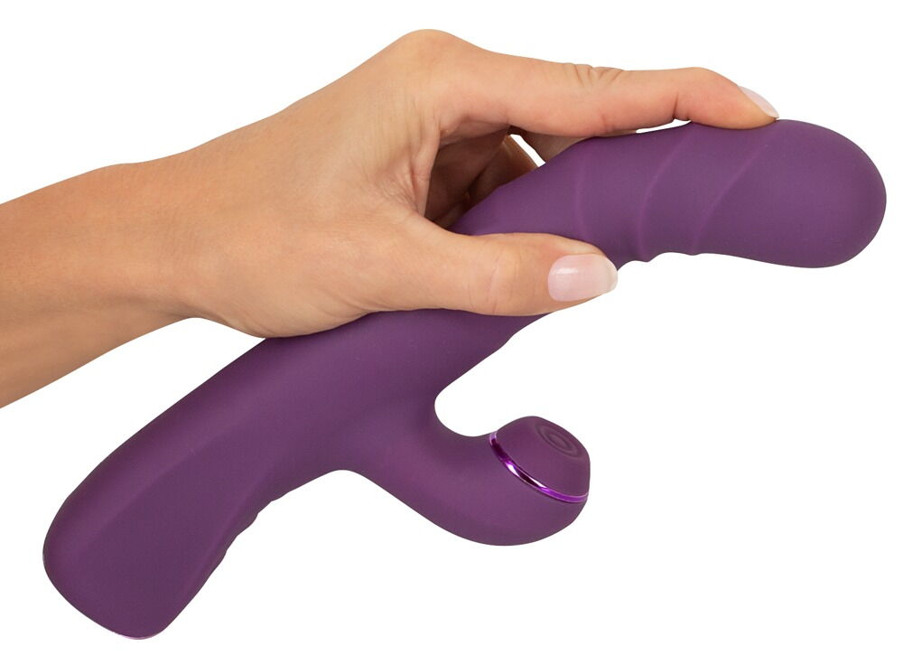 Фиолетовый вибратор-кролик с функцией постукивания и фрикциями 3 Function Rabbit Vibrator - 23,7 см. (Цвет: фиолетовый)