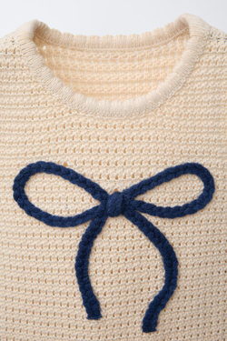 ZARA ТРИКОТАЖНЫЙ ТОП С БАНТОМ, ЭКРЮ