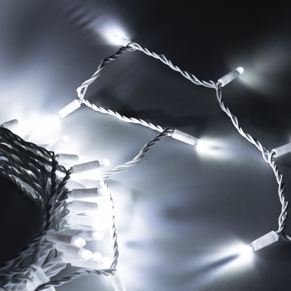 Светодиодная нить 10 м., 24 В, 100 LED, холодный белый, белый провод каучук, LTC (ECO100-8-1W)