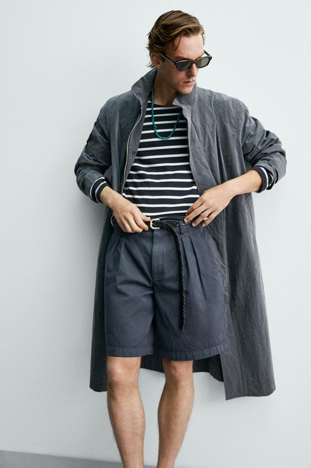 ZARA X AARON LEVINE ШОРТЫ RELAXED FIT С ЗАЩИПАМИ, ПУДРОВО-СИНИЙ