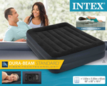 Надувная кровать двуспальная Intex 64124 (152х203х42 см) со встроенным насосом 220В, Матрас надувной велюровый с подголовником