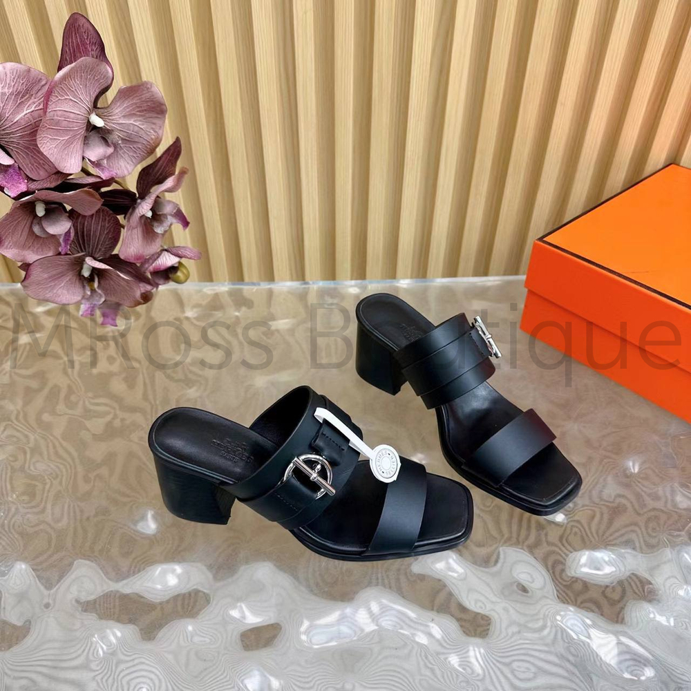 Женские сандалии Hermes Kute в черном цвете