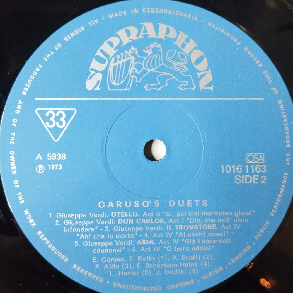 Винтажная виниловая пластинка LP Caruso's Duets (Чехословакия 1986)