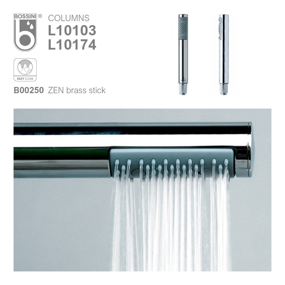 Bossini Cosmo душевая система: термостат, стойка с верхним поворотным душем 230х230 мм, с ручным душем, цвет черный матовый