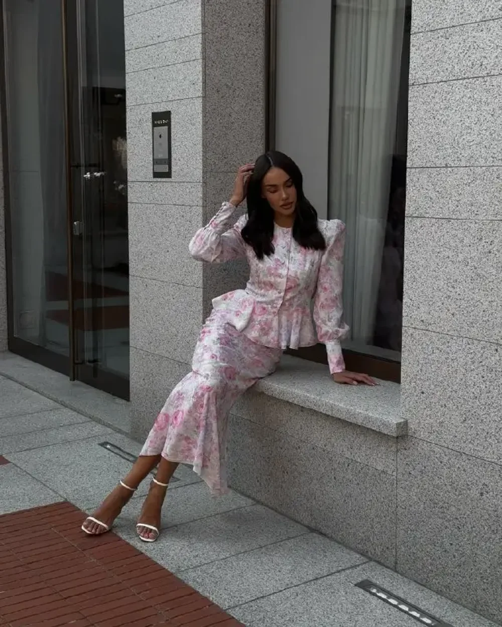 Юбка миди из фирменного цветочного принта, Молочный