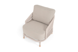 "Верона" кресло плетеное из роупа, каркас алюминий белый муар, роуп бежевый круглый, ткань бежевая 15052