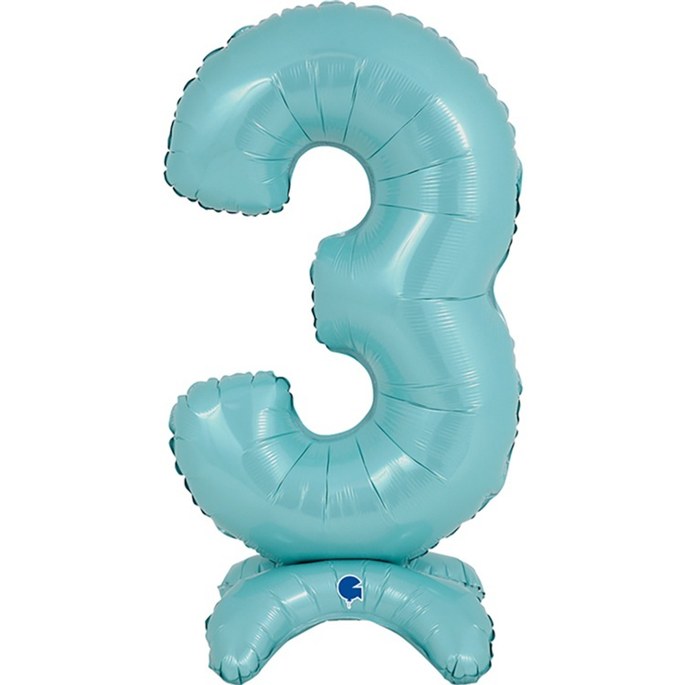 Шар ЦИФРА 3 Pastel Blue на подставке 25" 63 см