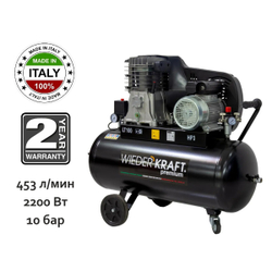 WDK-91053 Компрессор поршневой с ременным приводом 423 л/мин, 2.2 КВт, 220 В, ресивер 100 л