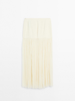 Massimo Dutti Длинная юбка-кушак из смеси шелка, натуральный