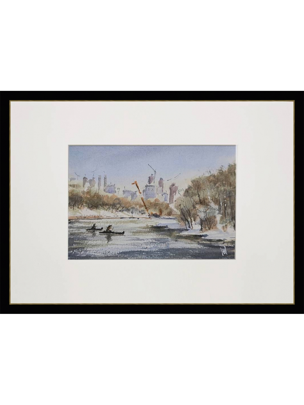 Картина авторская акварельная в паспарту 21х30 см на стену для интерьера "Весна на Москве-реке"