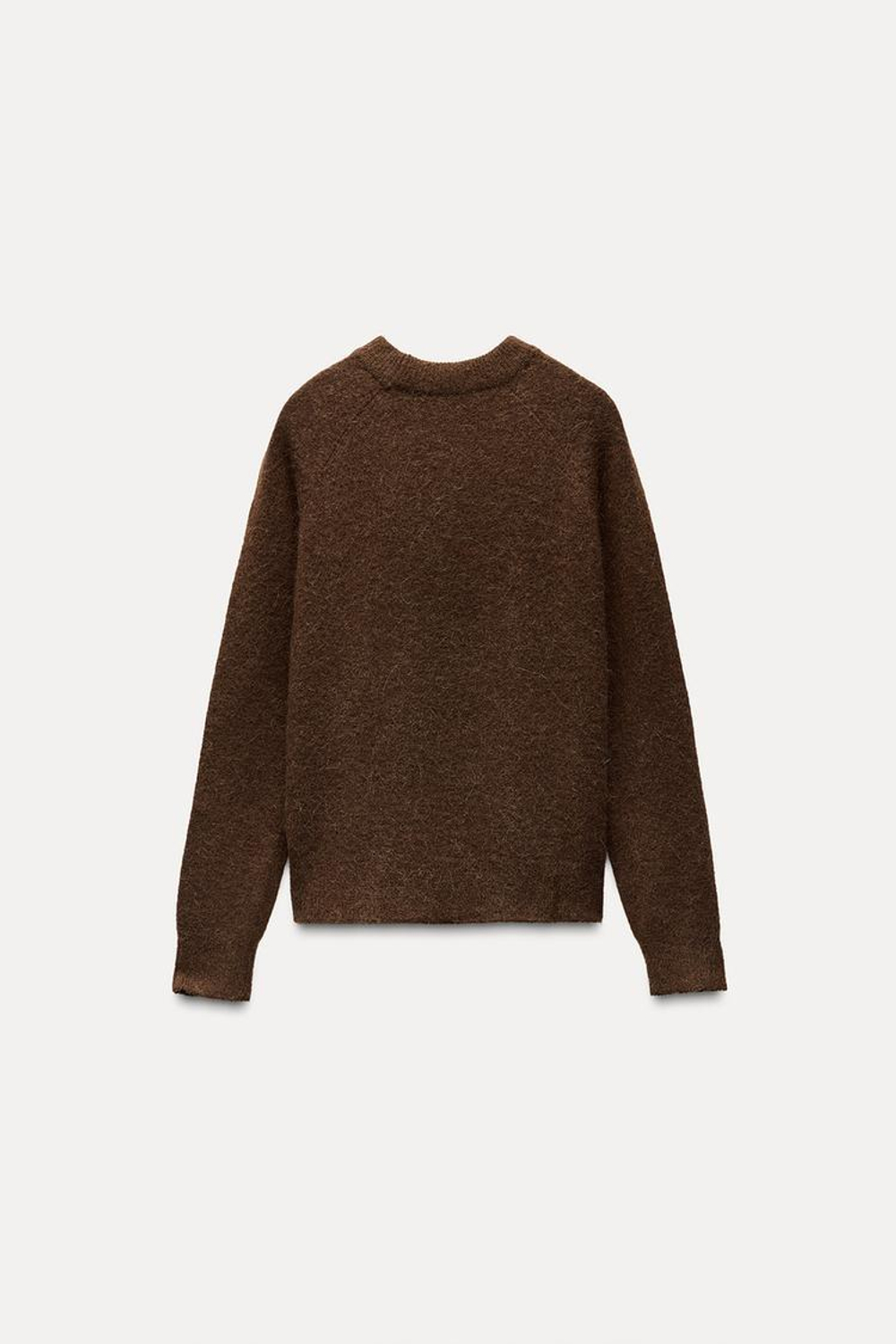 ZARA ОДНОТОННЫЙ СВИТЕР ИЗ ШЕРСТИ И АЛЬПАКИ, КОРИЧНЕВЫЙ