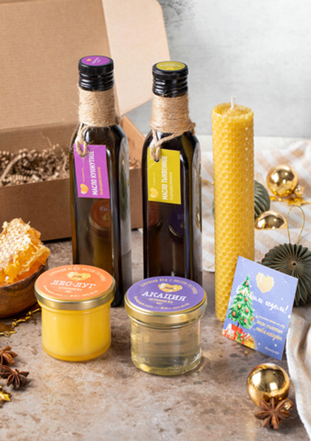 Набор №122 2 вида масла +2 вида меда + свеча