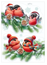 Наклейка двусторонняя А4 "Снегири в шапочках" 0201174 (Праздник)
