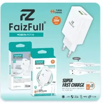 Зарядное устройство FaizFull FC116 20W QC3.0 3A USB + кабель microUSB White