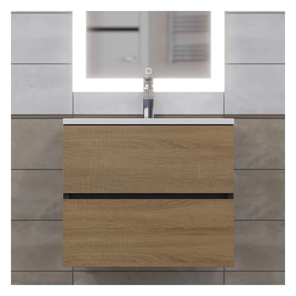 Тумба с раковиной Uperwood Barsa 60 см, раковина белая, подвесная тумба черная/дуб сонома
