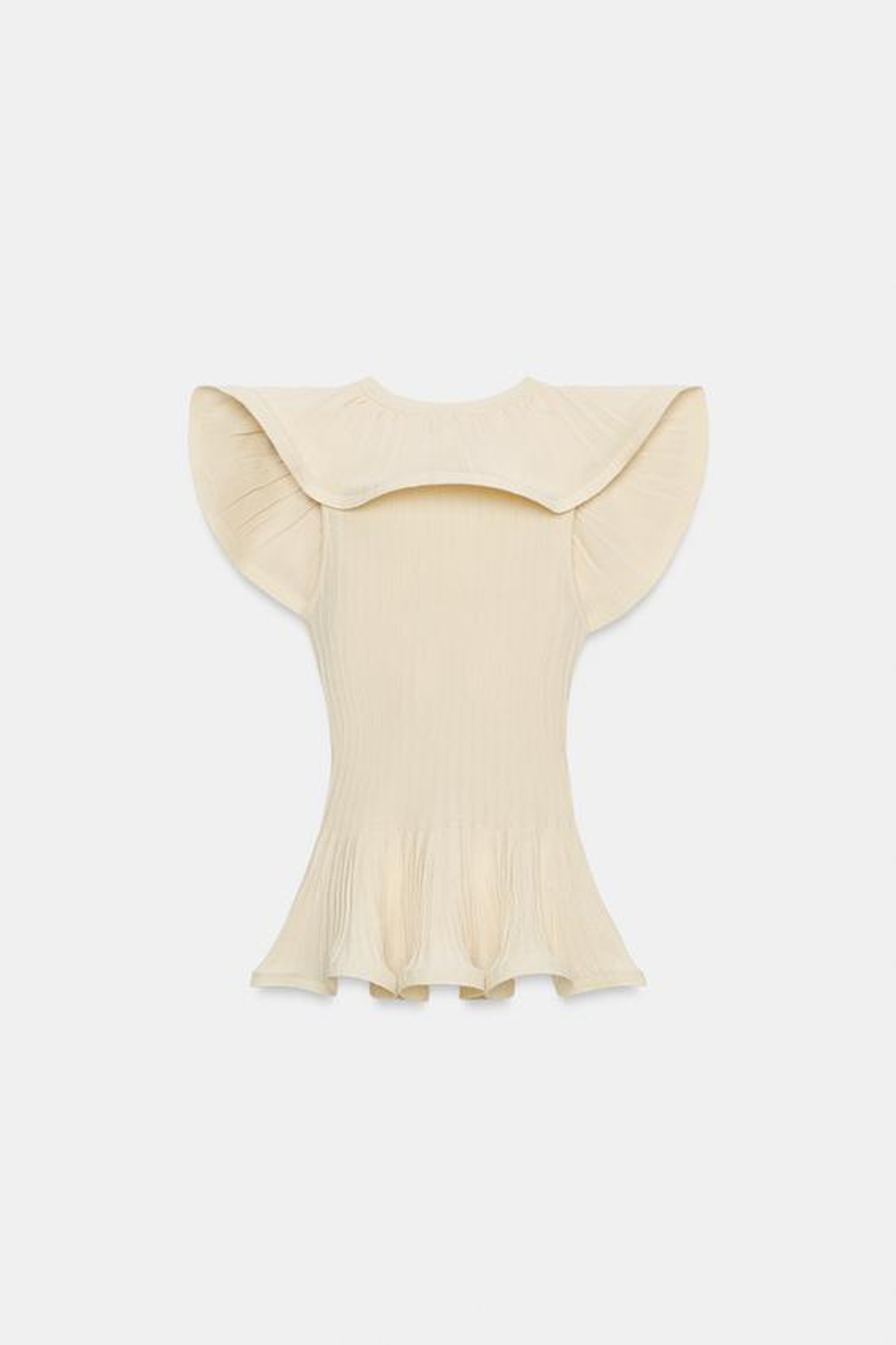 ZARA ТОП ИЗ ТРИКОТАЖА С ВОЛНИСТЫМИ КРАЯМИ, ЭКРЮ
