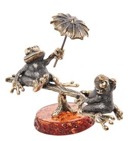 Народные промыслы AM-1094 Фигурка «Лягушки на качелях» (латунь, янтарь)