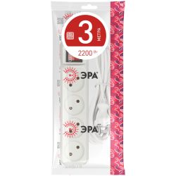 Удлинитель электрический ЭРА U-4s-3m-2x1 без заземления c выключателем 4 розетки 3м ПВС 2x1мм2 10А | Бытовые удлинители