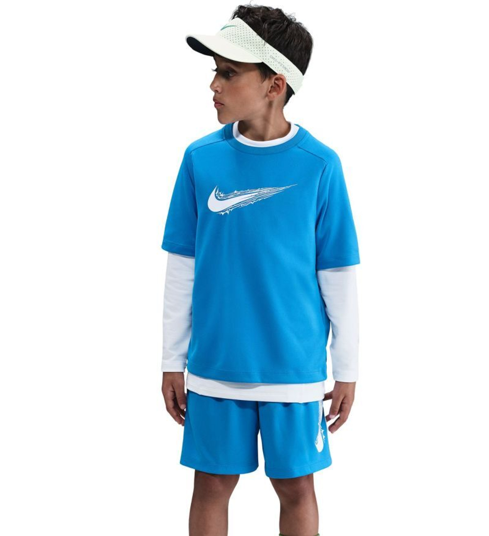 Футболка для мальчика теннисная Nike Boys Multi Dri-FIT Short-Sleeve Top - lt photo blue/white