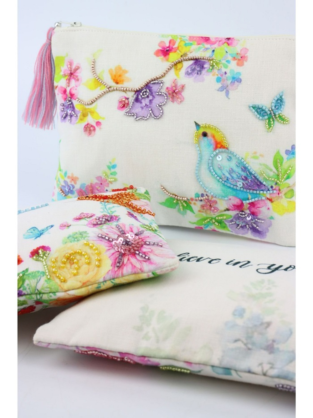 Косметичка "Птицы" 3 вида 16x20x1см Хлопок,бисер