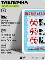 Табличка для бассейна "Правила бассейна", на пляж, для общественной и частной зоны отдыха, информационная, 40х30 см, Silver Plane x Айдентика Технолоджи