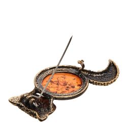 AM-2616 Брошь «Лиса Скитлз» (латунь, янтарь)