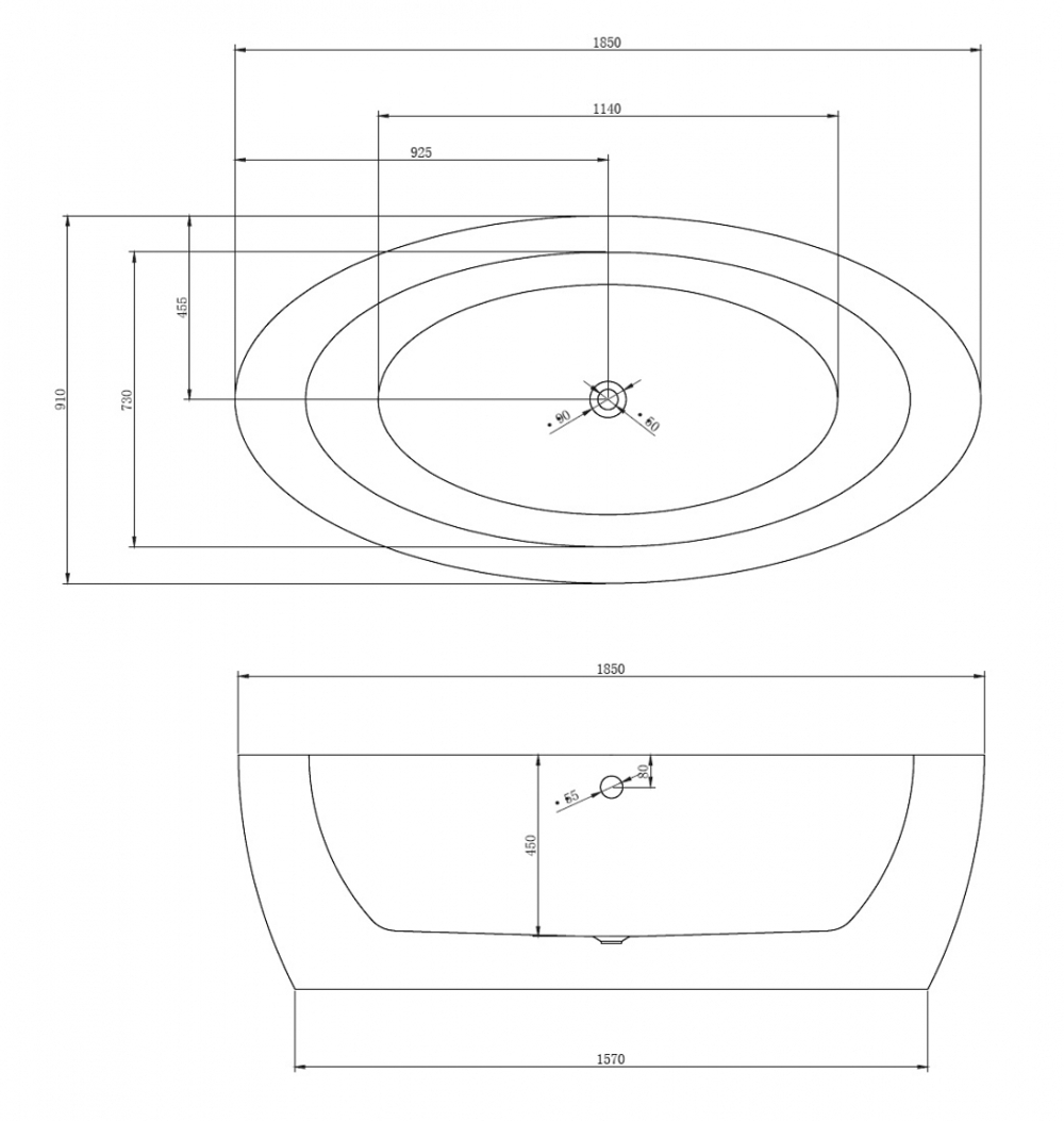 Акриловая ванна отдельностоящая ABBER AB9206 схема