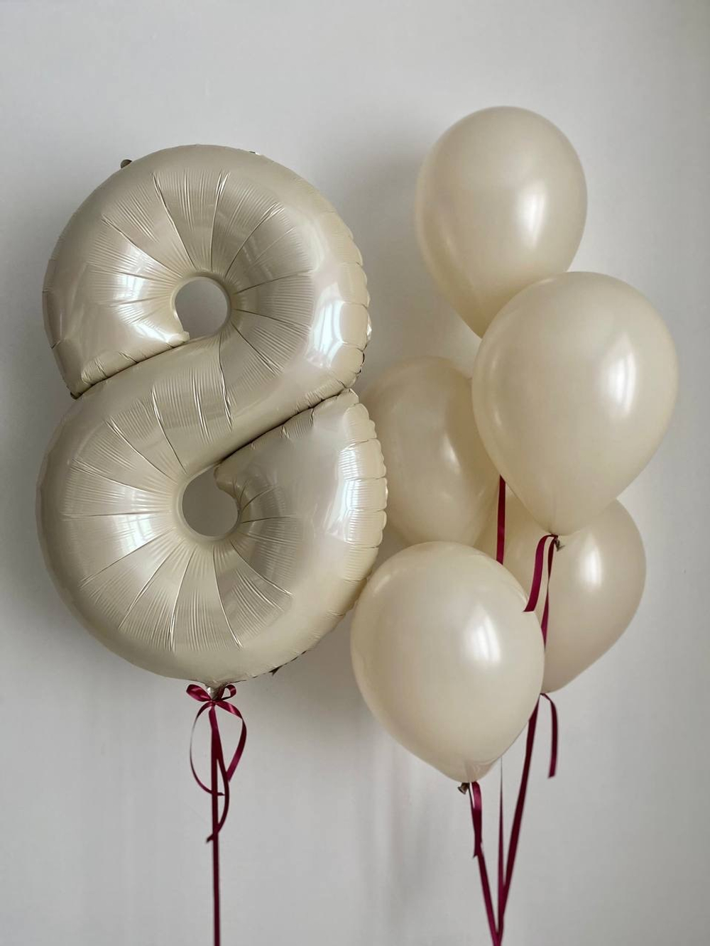 Воздушные шары нежные песочные на атласных лентах №2664