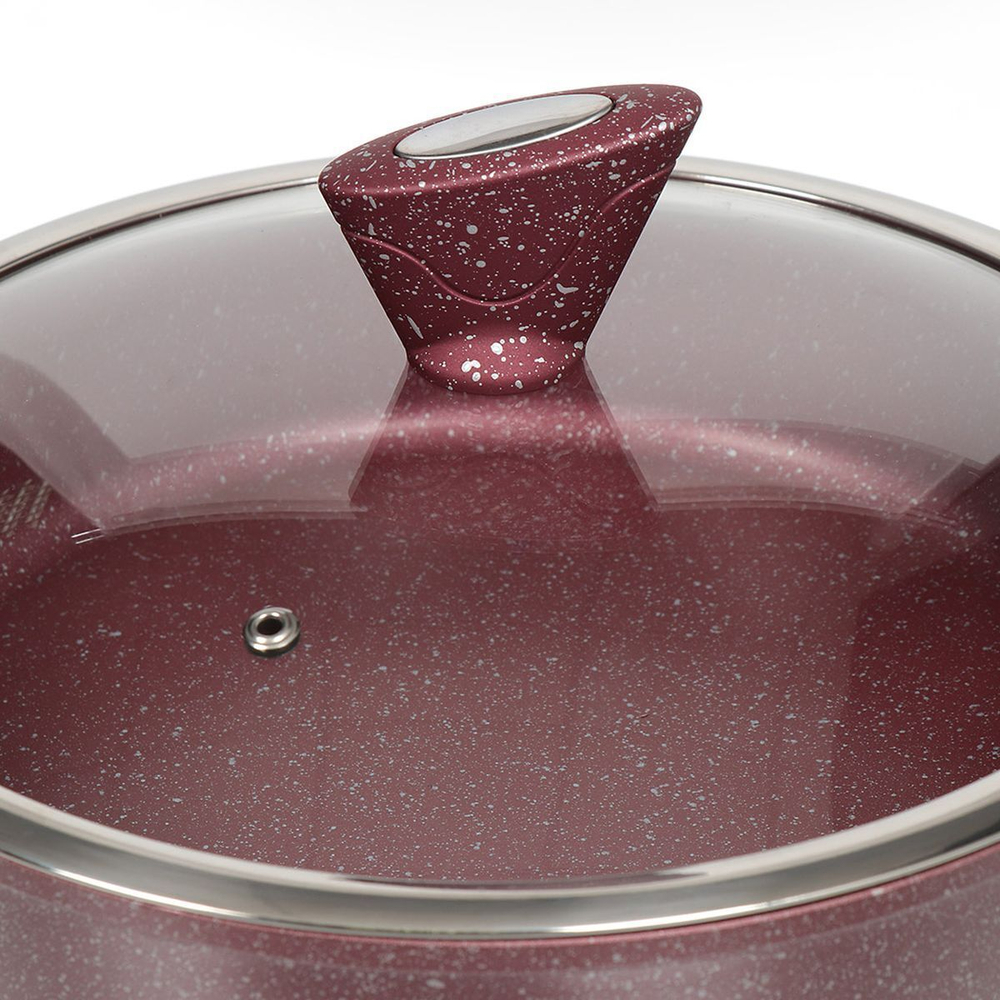 Сотейник алюминий, 28 см, антиприг, Daniks, Мрамор Олимп, винный, STWP-28-RWM-IND-LID, с крыш, индук