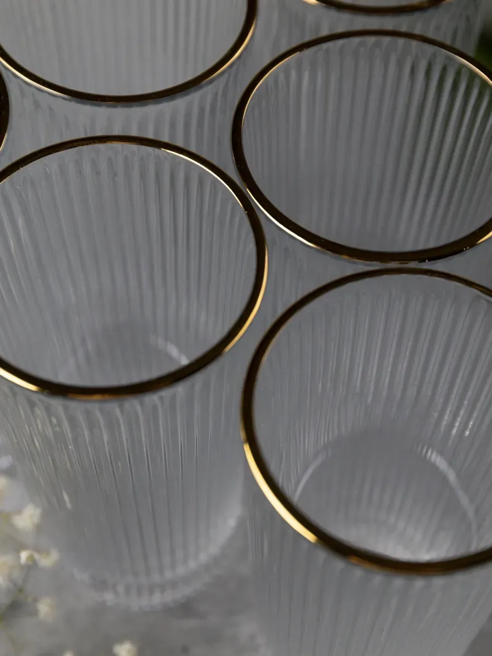 Ребристые бокалы для виски, 330 мл. 6 шт. с золотой каймой