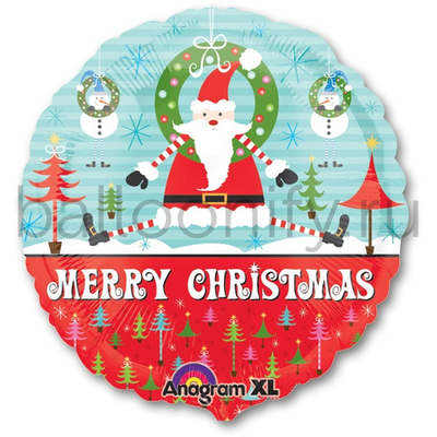 Фольгированная фигура, круг, Санта игривый S40,18"/46СМ