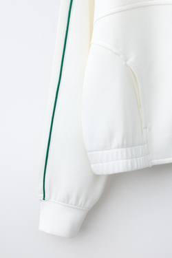 ZARA ТОЛСТОВКА С КОНТРАСТНОЙ ОТДЕЛКОЙ В РУБЧИК И МОЛНИЕЙ, СВЕТЛЫЙ ЭКРЮ