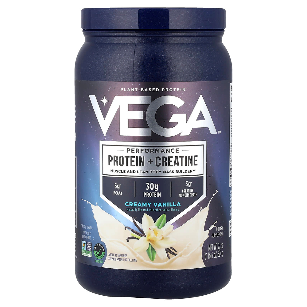 Vega, растительный протеин с креатином для повышения результативности, со вкусом ванили, 624 г (1 фунт 6 унций)