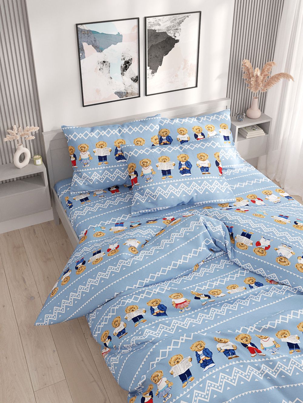 Простынь на резинке Сказка "Мишки" 180х200 см, перкаль