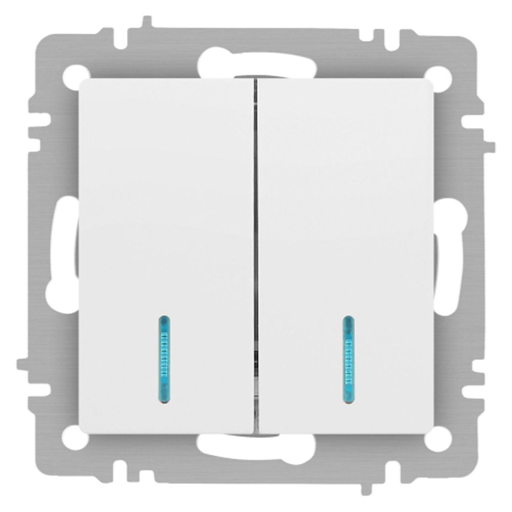 Выключатель Intro Accent 6-105-01М двойной с подсветкой, 10А-250В, IP20, СУ, AL/CU, белый матовый | Intro