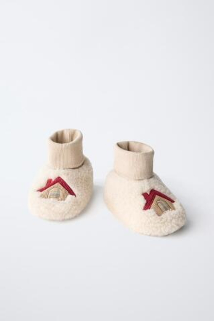 ZARA ДОМАШНИЕ ТАПОЧКИ С ОТДЕЛКОЙ, ЭКРЮ