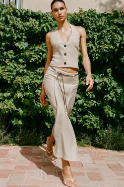 ZARA ЮБКА-МИДИ С РЕМНЕМ И ЛЬНОМ, ПЕСОЧНЫЙ