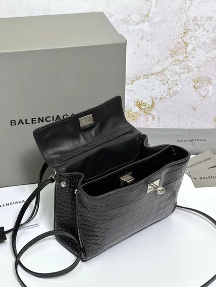 BALENCIAGA RODEO HANDBAG с крокодиловым тиснением, черная