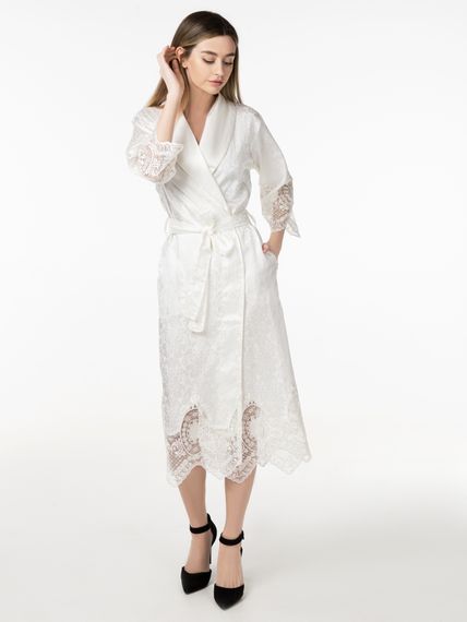 Женский шелковый халат 15055 крем NUSA Турция