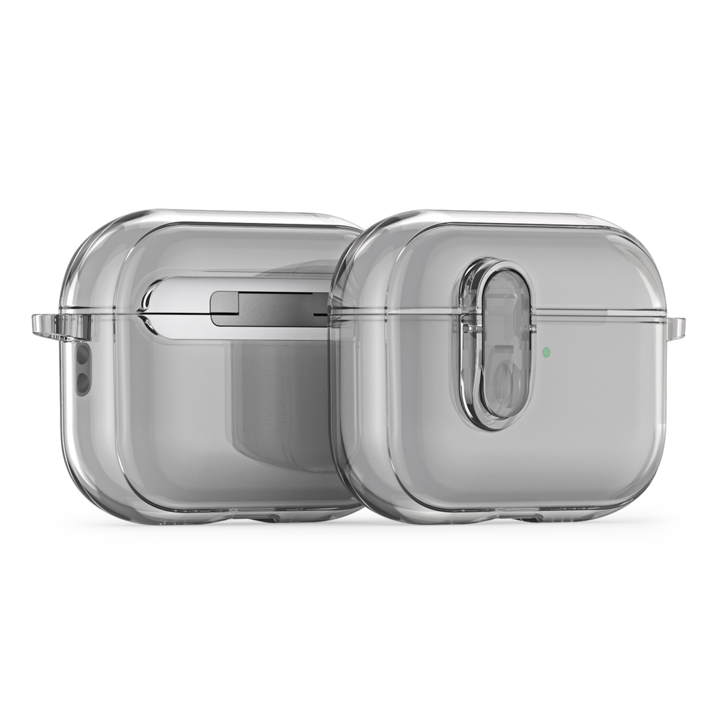 Чехол серый тонированный для наушников AirPods Pro 3, серия PECL Series от Dux Ducis, в комплекте с карабином