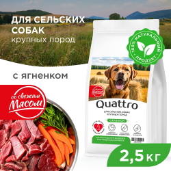 Корм сухой для собак крупных пород, премиум полнорационный комплекс, для живущих в сельской местности, с ягненком, 2,5 кг, QUATTRO