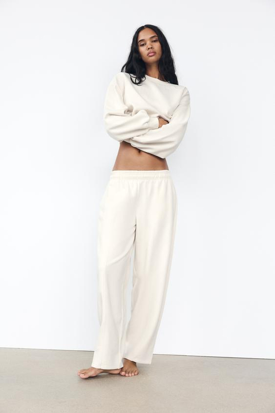 ZARA БАЗОВАЯ ТОЛСТОВКА ИЗ МЯГКОЙ ТКАНИ, ЭКРЮ